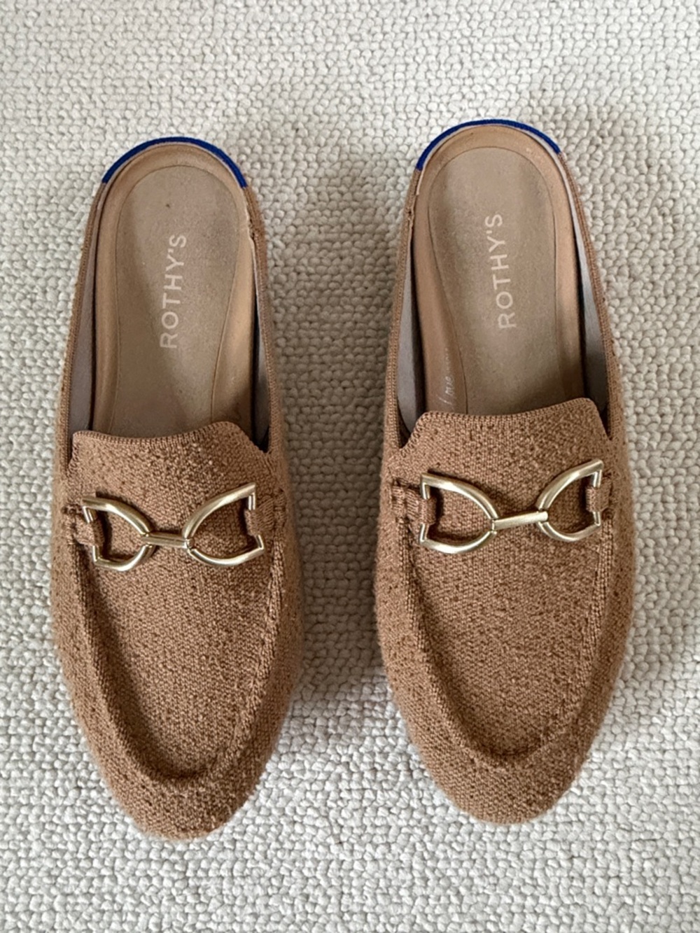 Rothy's Tan Knit Mule with Gold Bit Accent